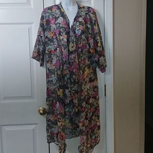 Lularoe  Floral Sheer Flowy Draped Long Cardigan Kimono Duster Sz M NWOT